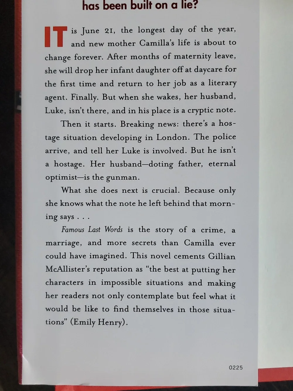 Famous Last Words by Gillian McAllister- Adult Fiction Book